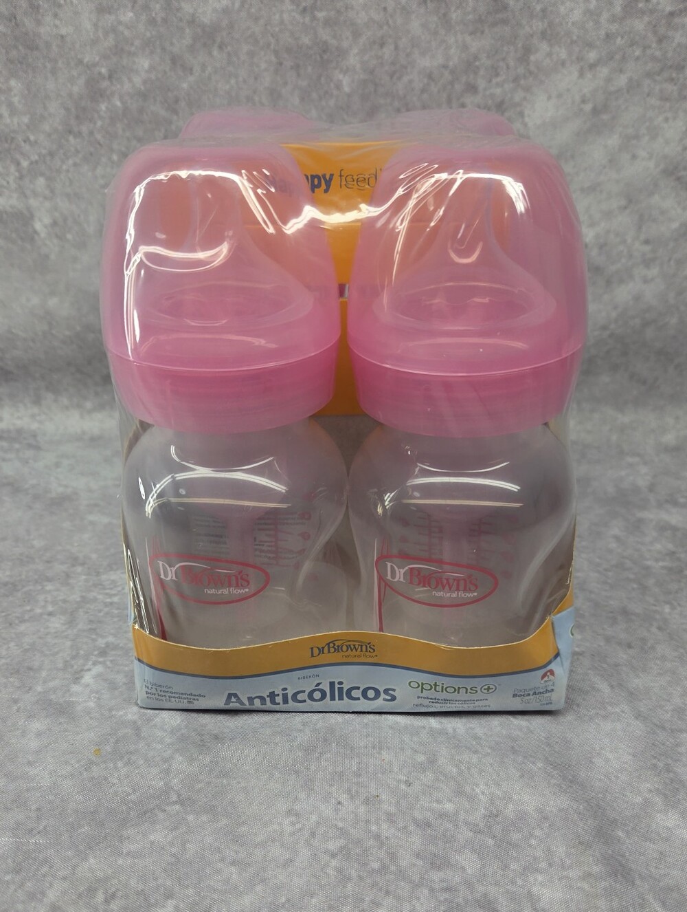 Dr. Brown's 5oz Wide-Neck Anti-Colic Baby Bottles Newborn Slow Flow 4-Pack Pink